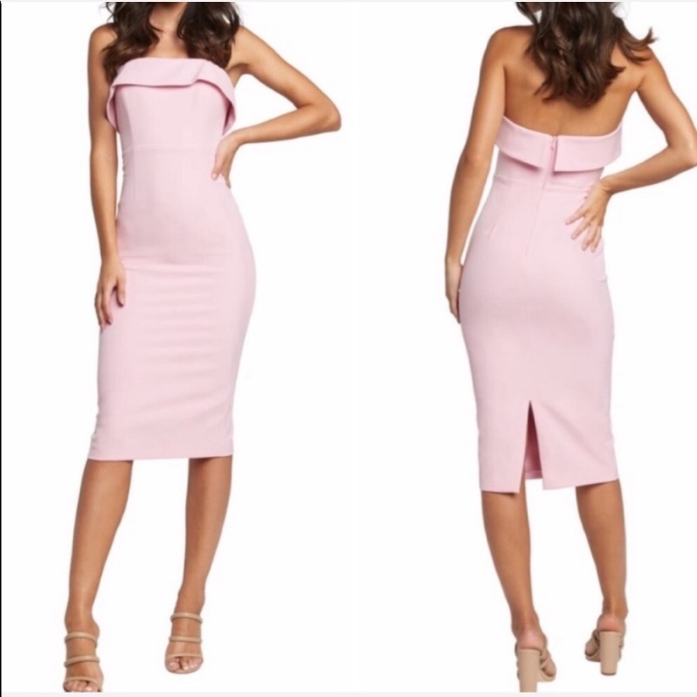 Bardot Georgia Pink strapless  midi dress